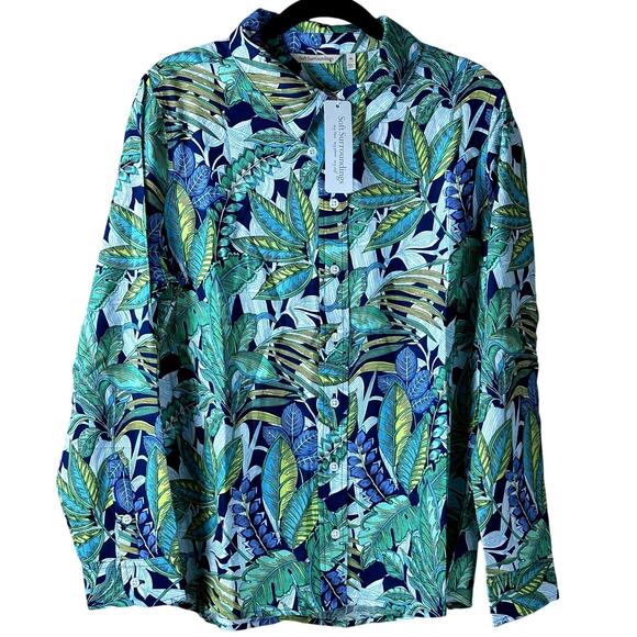 Soft Surrounding Jungle Leaf NWT Tropical Floral Size XL Longsleeve Button Shirt - Picture 1 of 8